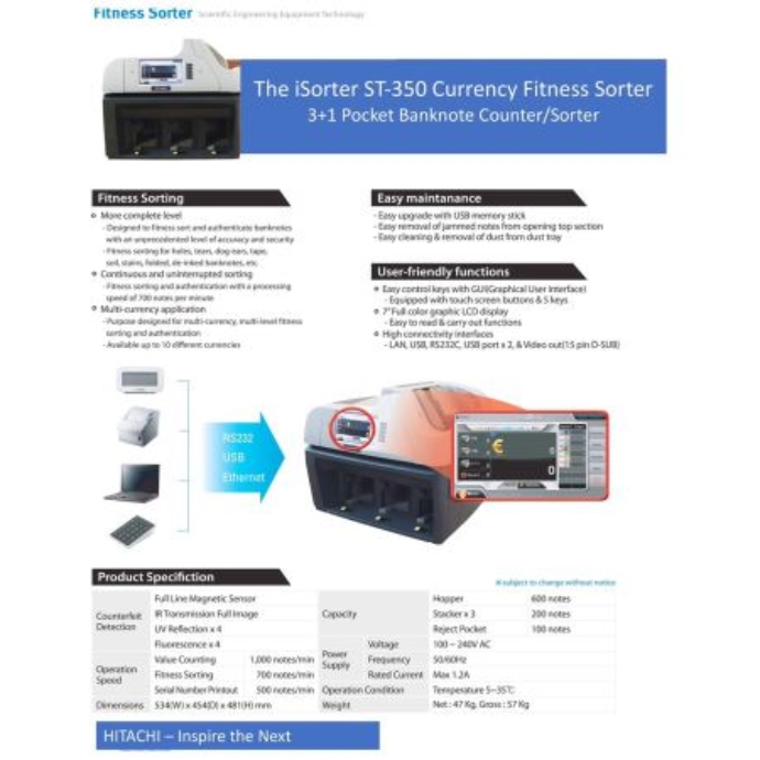 Máy Phân Loại Tiền ATM Hitachi ST-350 Series - góc nhìn tổng thể