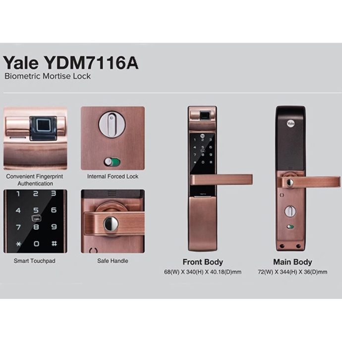 Khóa cửa điện tử vân tay thông minh Yale YDM7116ARB - góc nhìn tổng thể