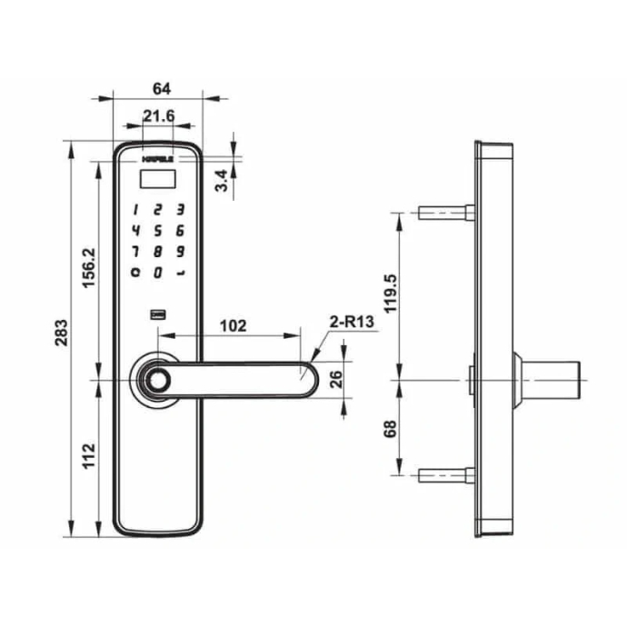 Khoá cửa thông minh Hafele DL7100 - góc nhìn tổng thể